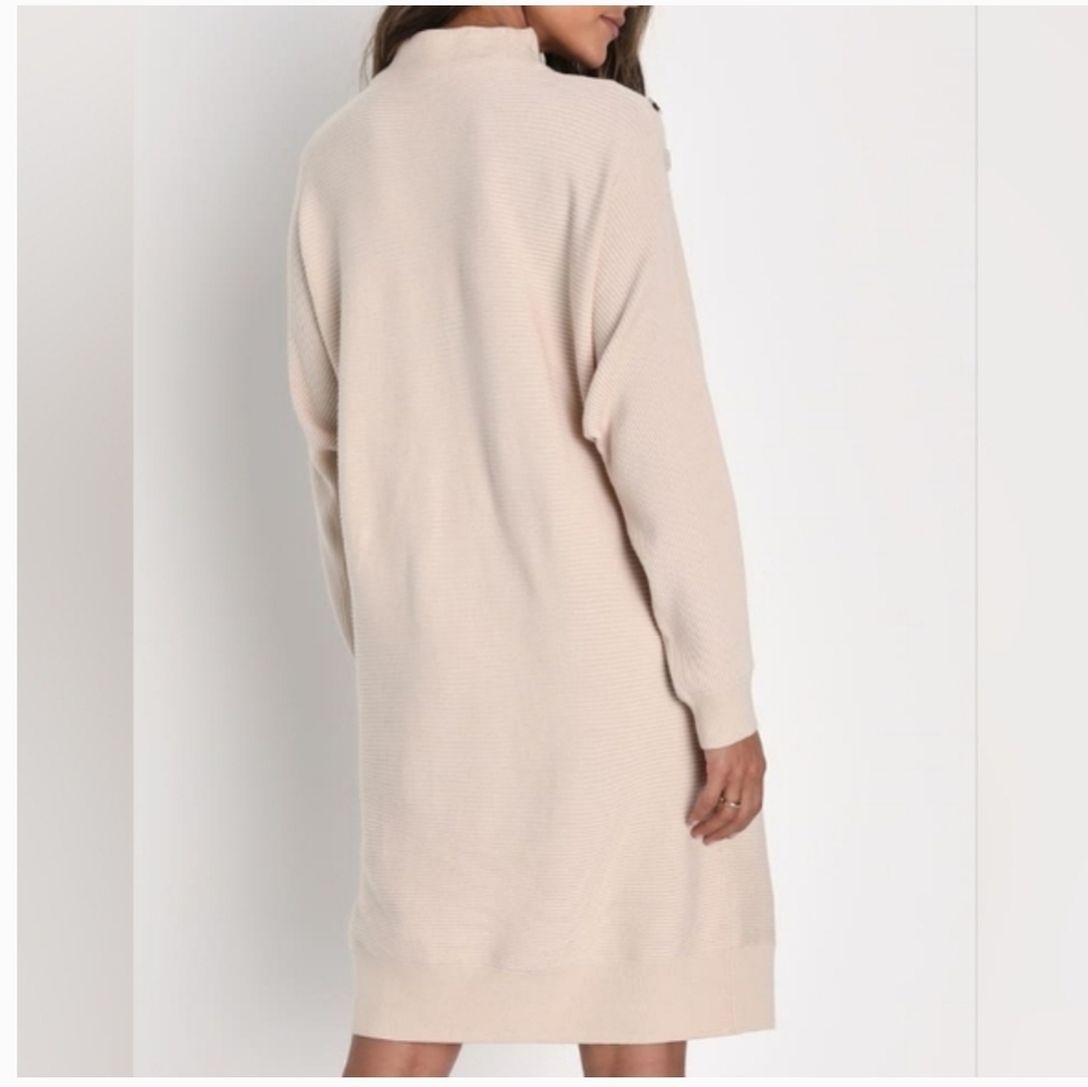 Devoted Mock Neck Cream Long Sleeve Sweater Dress